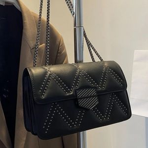 Vegan leather Chain Mini studded Crossbody Black Bag